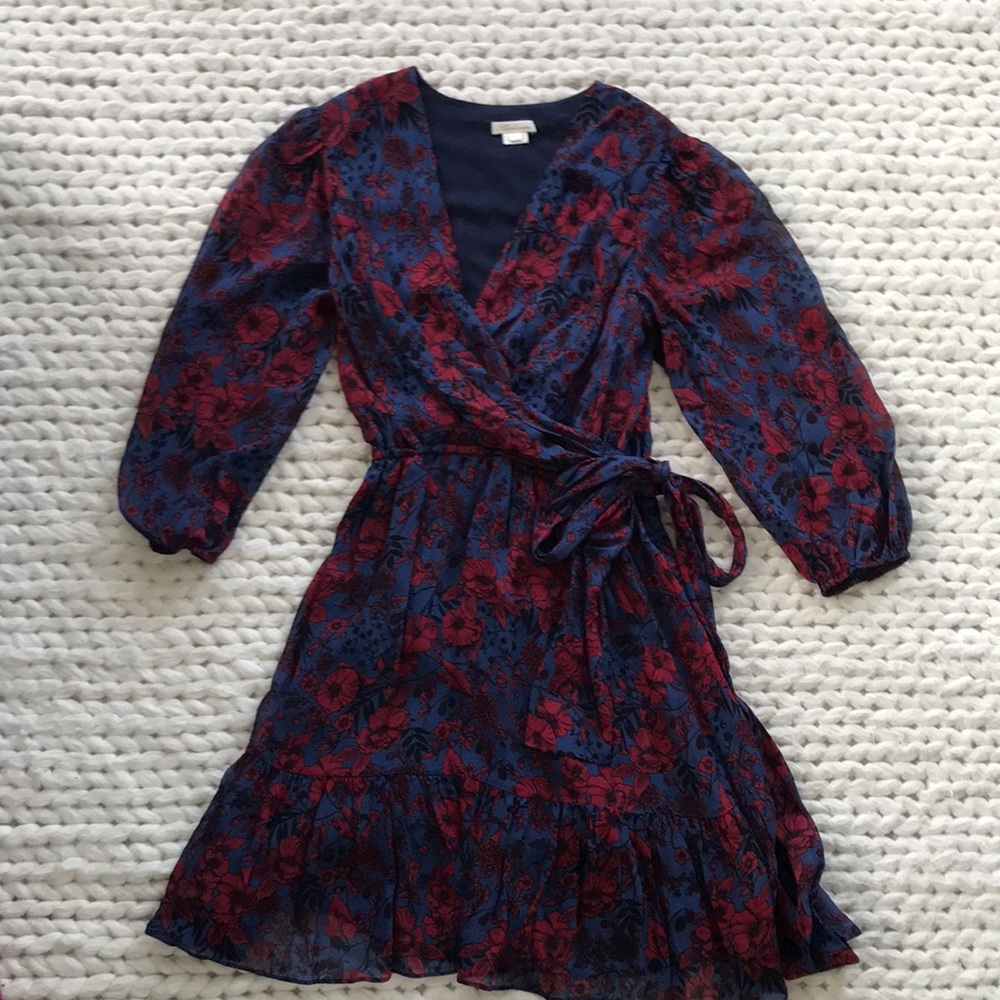 Shoshanna Red and Blue Ruffled Wrap Dress